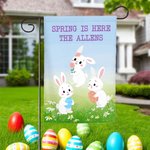 Personalized Daisy Meadow Sky Cute Whimsical Dancing Bunnies Garden Flag with Text Spring Outdoor Decor Easter Gift for Family Friend Garden Lovers