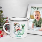 Personalized Cute Bow Snowman 12 oz Enamel Cup with Name and Initial Birthday Christmas Gift for Kids Family Friends