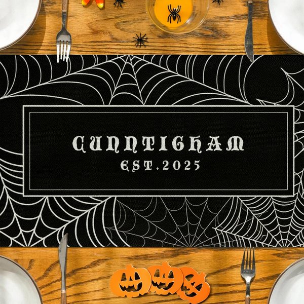 Personalized Spider Web Table Runner with Name and Text Home Decor Housewarming Halloween Gift for Family Friend