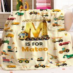 Personalized Fantasy Unicorn Excavator Dinosaur Soft Throw Blanket with Name and Initial Nursery Room Decor Birthday Gift for Boys Girls