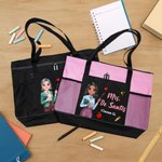 Borsa tote in tessuto Oxford personalizzata con testo personaggio e tasca a rete regalo per festa dell'insegnante rientro a scuola per insegnanti