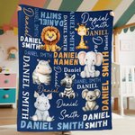 Personalized Cute Cartoon Koala Elephant Animal Soft Throw Blanket with Name Home Decor Birthday Gift for Kids