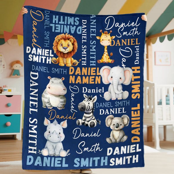 Personalizado lindo Koala de dibujos animados elefante animal suave manta con nombre decoración del hogar regalo de cumpleaños para los niños
