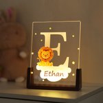 Personalised Cute Forest Animals Cloud Star Acrylic LED Night Light with Wooden Base Name and Initial Birthday Children's Day Gift for Boys Girls
