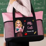 Borsa tote in tessuto Oxford personalizzata con testo personaggio e tasca a rete regalo per festa dell'insegnante rientro a scuola per insegnanti