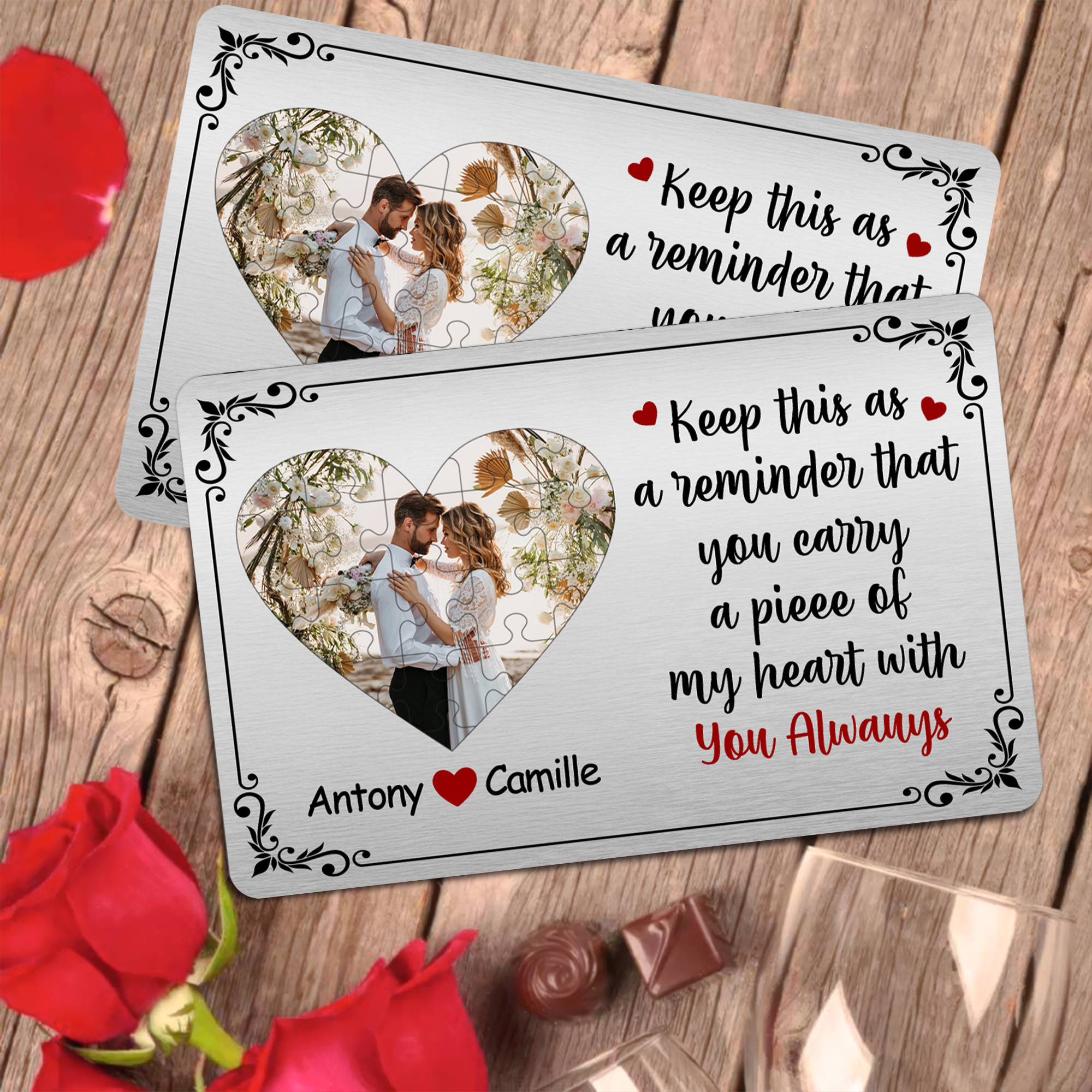 Carte de vœux personnalisée en forme de cœur avec noms Cadeau de Saint-Valentin pour couple, petit ami et mari