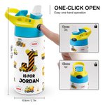 Gepersonaliseerde Engineering Vehicle Initial Name 12 oz Kid geïsoleerde waterfles met handvat en siliconen rietje terug naar school Verjaardagscadeau voor Kid Boy