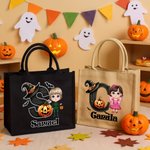 Personalised Cute Bat Cartoon Character Pumpkin Large Capacity Tote Bag with Name and Initial Halloween Party Gift for Kids