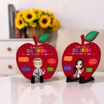 Personalized Cartoon Teacher Apple-Shaped Wooden Ornament with Stand and Text Back to School Teachers' Day Appreciation Gift for Teachers