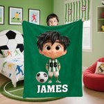 Personalized Soccer Cartoon Kid Soft Throw Blanket with Name and Number Home Decor Birthday Gift for Boys Girls Soccer Lovers