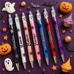 Personalized Spider Web Ghost Glitter Retractable Ballpoint Pen with Name Halloween Holiday Gift for Kids