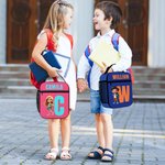 Personalized Cartoon Kid Character Portable Insulated Lunch Bag with Initial Name and Mesh Pocket Back to School Birthday Gift for Boys Girls