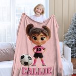 Personalized Soccer Cartoon Kid Soft Throw Blanket with Name and Number Home Decor Birthday Gift for Boys Girls Soccer Lovers