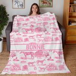 Personalized Western Horse Soft Throw Blanket with Text Home Decor Birthday Anniversary Equestrian Competition Gift for Horse Lover