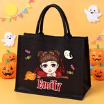 Personalized Halloween Broom Cartoon Character Large Capacity Tote Bag with Name Halloween Party Gift for Kids