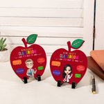 Personalized Cartoon Teacher Apple-Shaped Wooden Ornament with Stand and Text Back to School Teachers' Day Appreciation Gift for Teachers