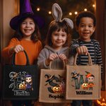 Personalised Cute Bat Cartoon Character Pumpkin Large Capacity Tote Bag with Name and Initial Halloween Party Gift for Kids
