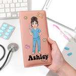Personalisierte Cartoon Krankenschwester Charakter PU Leder Clutch Wallet mit RFID-Blockierung Credit Card Holder Krankenschwester Anerkennung Geschenk für Frauen medizinisches Personal