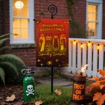 Personalised Spooky Season Gothic Ghost Black Cat Garden Flag with Name Yard Porch Outdoor Decor Halloween Gift for Family Friend