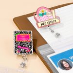 Badge rétractable pailleté personnalisé pour enseignant avec titre, nom de famille et clip Cadeau d'appréciation de la journée de l'enseignant pour les enseignants et les éducateurs