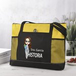 Bolso tote personalizado con nombre personaje de dibujos animados y bolsillo de malla regalo de agradecimiento y la vuelta al cole para profesores