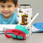 Gepersonaliseerde Engineering Vehicle Initial Name 12 oz Kid geïsoleerde waterfles met handvat en siliconen rietje terug naar school Verjaardagscadeau voor Kid Boy