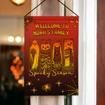 Personalised Spooky Season Gothic Ghost Black Cat Garden Flag with Name Yard Porch Outdoor Decor Halloween Gift for Family Friend