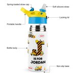 Gepersonaliseerde Engineering Vehicle Initial Name 12 oz Kid geïsoleerde waterfles met handvat en siliconen rietje terug naar school Verjaardagscadeau voor Kid Boy