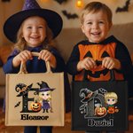 Personalised Cute Bat Cartoon Character Pumpkin Large Capacity Tote Bag with Name and Initial Halloween Party Gift for Kids