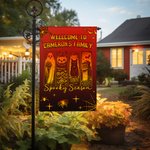 Personalised Spooky Season Gothic Ghost Black Cat Garden Flag with Name Yard Porch Outdoor Decor Halloween Gift for Family Friend