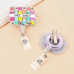 Badge rétractable pailleté personnalisé pour enseignant avec titre, nom de famille et clip Cadeau d'appréciation de la journée de l'enseignant pour les enseignants et les éducateurs