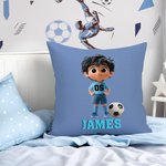 Personalized 3D Soccer Cartoon Character Soft Throw Pillow Cover with Name and Number Home Decor Birthday Gift for Boys Girls