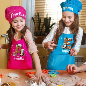 Personalized Cute Penguin Cookie Initial Adjustable Kid Apron Chef Hat Set with Pocket for Cooking Christmas Gift for Boys Girls