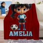 Personalized Soccer Cartoon Kid Soft Throw Blanket with Name and Number Home Decor Birthday Gift for Boys Girls Soccer Lovers