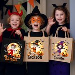 Personalised Halloween Costume Cartoon Character Pumpkin Jute Tote Bag with Name Trick or Treat Halloween Party Gift for Boys Girls