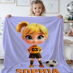 Personalized Soccer Cartoon Kid Soft Throw Blanket with Name and Number Home Decor Birthday Gift for Boys Girls Soccer Lovers