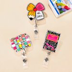 Badge rétractable pailleté personnalisé pour enseignant avec titre, nom de famille et clip Cadeau d'appréciation de la journée de l'enseignant pour les enseignants et les éducateurs