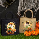 Personalised Halloween Costume Cartoon Character Pumpkin Jute Tote Bag with Name Trick or Treat Halloween Party Gift for Boys Girls