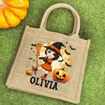 Personalised Halloween Costume Cartoon Character Pumpkin Jute Tote Bag with Name Trick or Treat Halloween Party Gift for Boys Girls