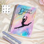Personalized Dance Silhouette A5 Spiral Notebook with Name Inspirational Competition Day Back to School Gift for Dancers Dance Teachers