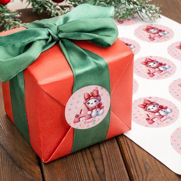 Etiquettes Personnalisées Bonhomme de Neige avec Nom et Initiales Lot de 2 Cadeaux Décoration Fête de Noël Favors pour Famille Ami Enfant