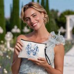 Personalized Blue Butterfly Linen Makeup Bag with Name and Wrist Strap Travel Essentials Wedding Birthday Gift for Female Bridesmaids