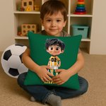 Personalized 3D Soccer Cartoon Character Soft Throw Pillow Cover with Name and Number Home Decor Birthday Gift for Boys Girls