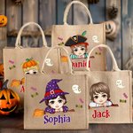 Personalized Halloween Broom Cartoon Character Large Capacity Tote Bag with Name Halloween Party Gift for Kids