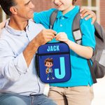 Personalized Cartoon Kid Character Portable Insulated Lunch Bag with Initial Name and Mesh Pocket Back to School Birthday Gift for Boys Girls