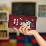 Personalisierte Cartoon Lehrer Bifold Clutch Wallet mit Namen und RFID-Blockierung Karteninhaber Teacher's Day zurück zu Schule Anerkennung Geschenk für Lehrer