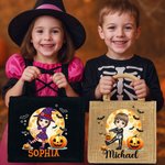 Personalised Halloween Costume Cartoon Character Pumpkin Jute Tote Bag with Name Trick or Treat Halloween Party Gift for Boys Girls