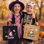 Personalized Halloween Broom Cartoon Character Large Capacity Tote Bag with Name Halloween Party Gift for Kids