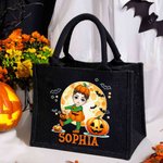Personalised Halloween Costume Cartoon Character Pumpkin Jute Tote Bag with Name Trick or Treat Halloween Party Gift for Boys Girls