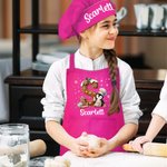Personalized Cute Penguin Biscuit Initial Adjustable Kid Apron Chef Hat Set with Pocket for Cooking Christmas Gift for Boys Girls